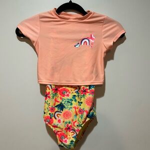 Cat & Jack Peach Rashguard with Floral Bottoms